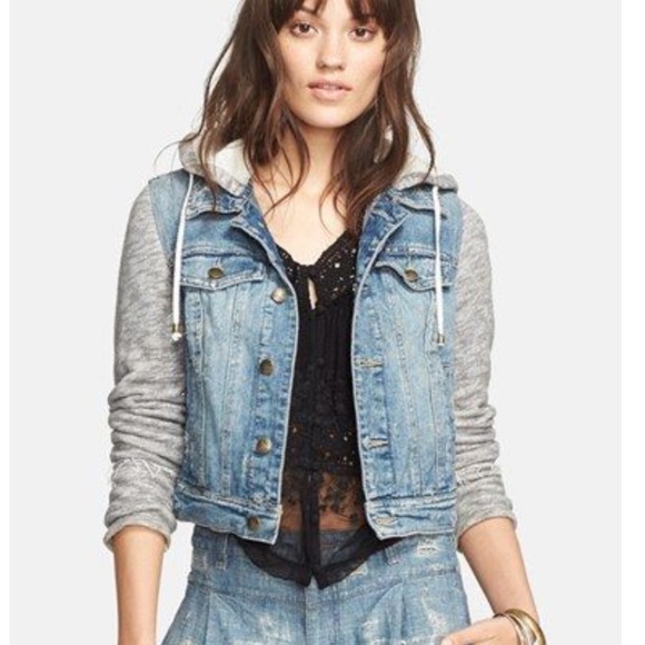 Free People Denim Hoodie Jacket 